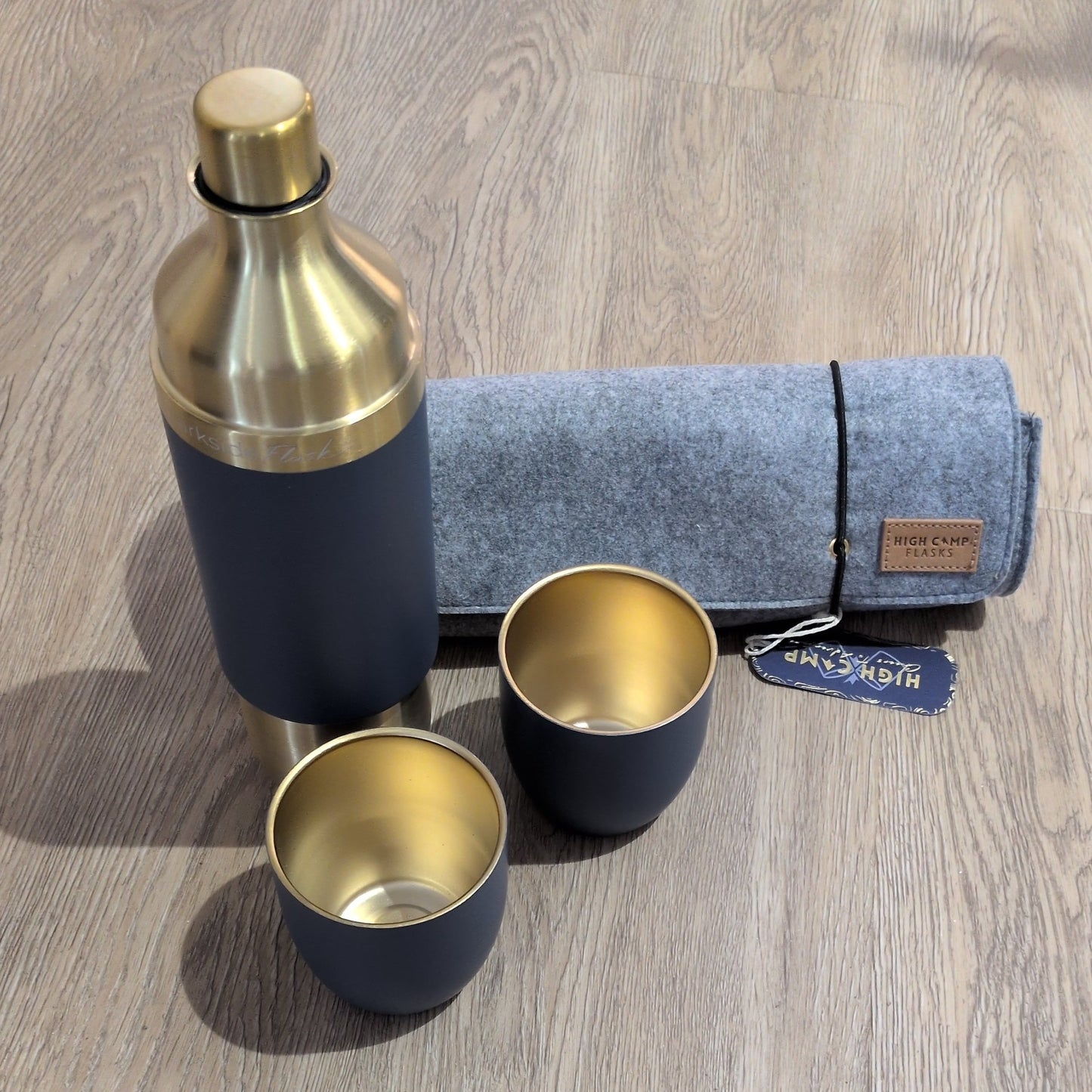 High Camp Parkside Wine Flask & 2 Tumblers w/ Case NEW
